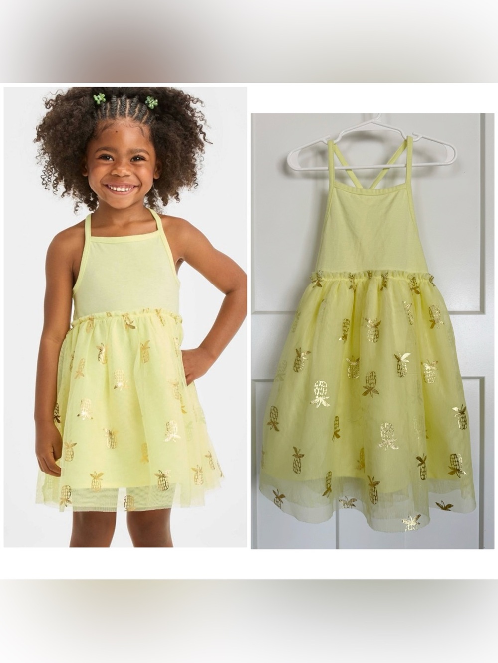 Cat & Jack Girls 4T Yellow Gold Pineapple Tulle Dress Summer Party